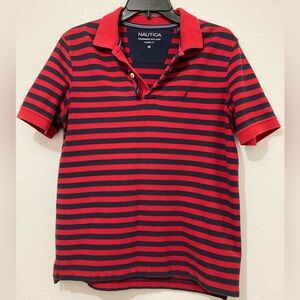 Boys XS Nautica Shirt Red with blue stripes Polo Shirt Pullover